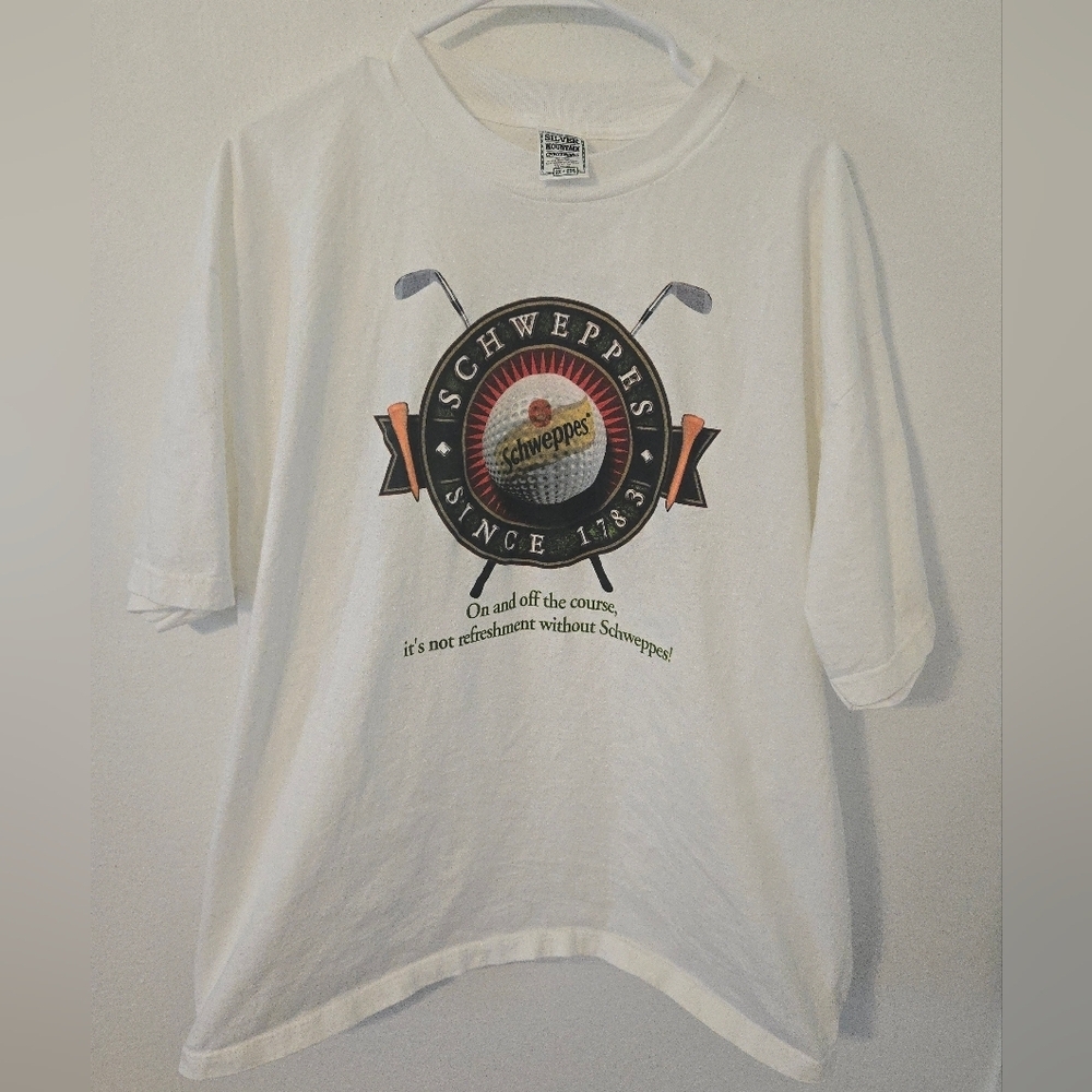 Vintage Schweppes Golf T Shirt Silver Mountain Sportswear Mens 2X White